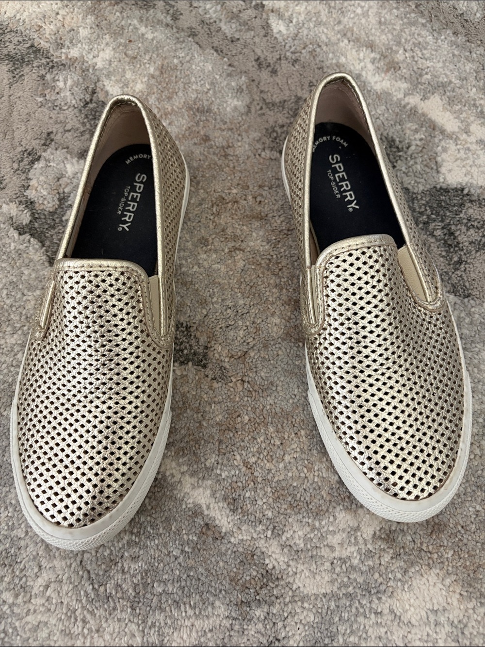 Sperry Women's Metallic Gold Perforated Slip-On Moccasins size 8.5